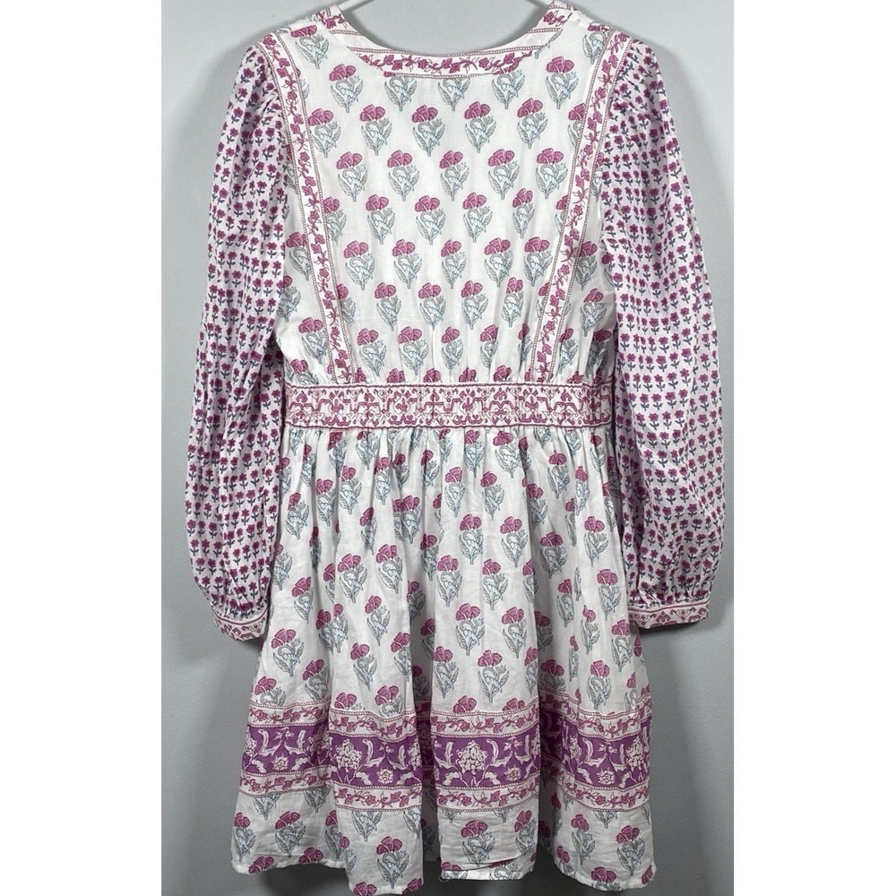 Haute Hippie Dress Womens XS White Pink Floral Mini Tie Neck Cottagecore Boho - Picture 3 of 7